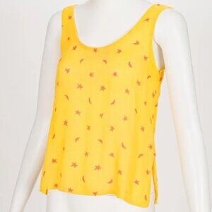 Chacok 1980s Vintage French Stars & Moons Yellow Cotton Voile Sleeveless Top